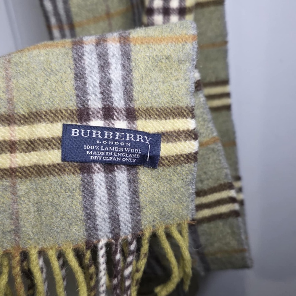 Burberry Green and Brown Wool Scarf